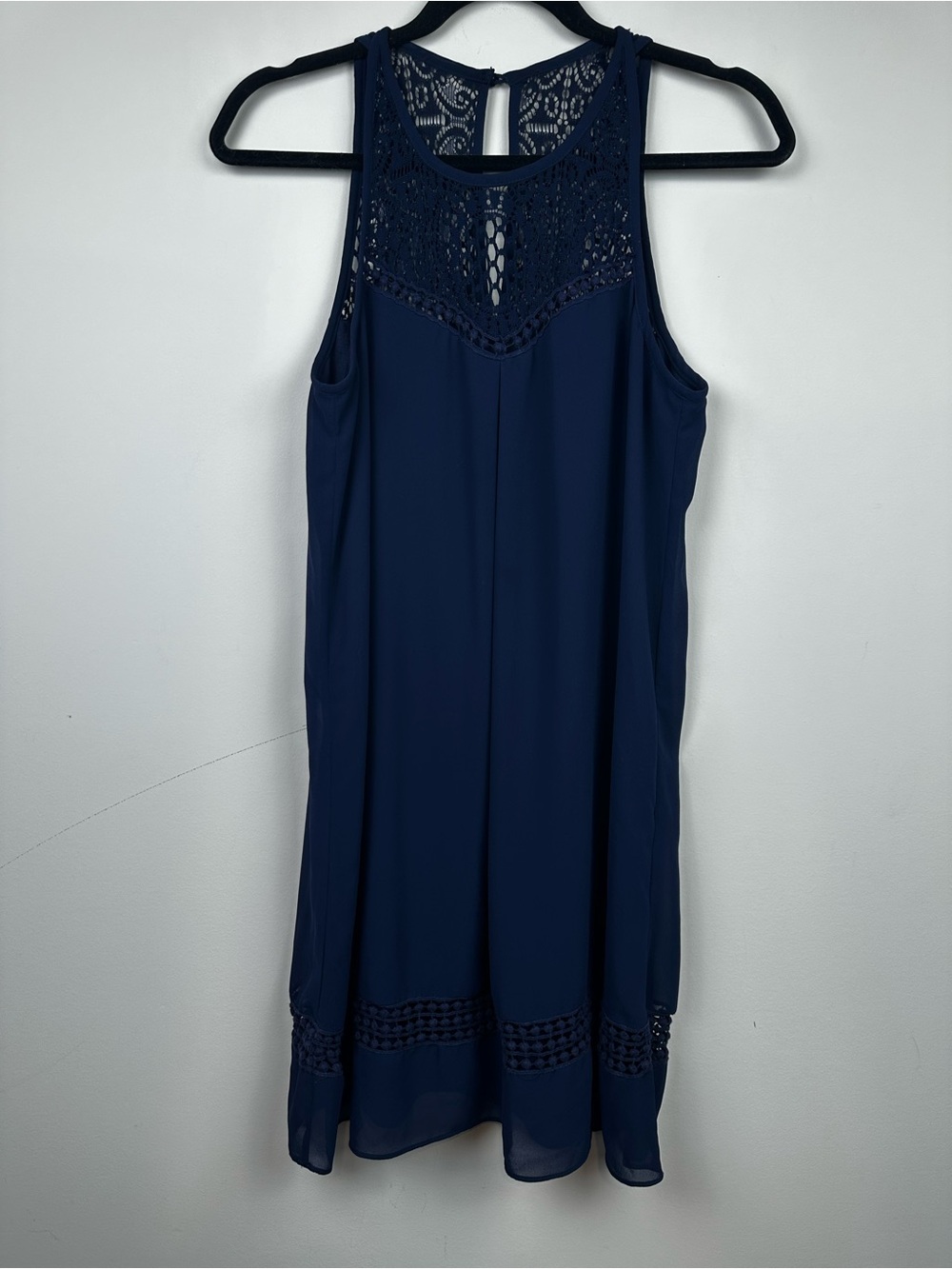 Women’s Navy Crochet Yoke Sleeveless Dress